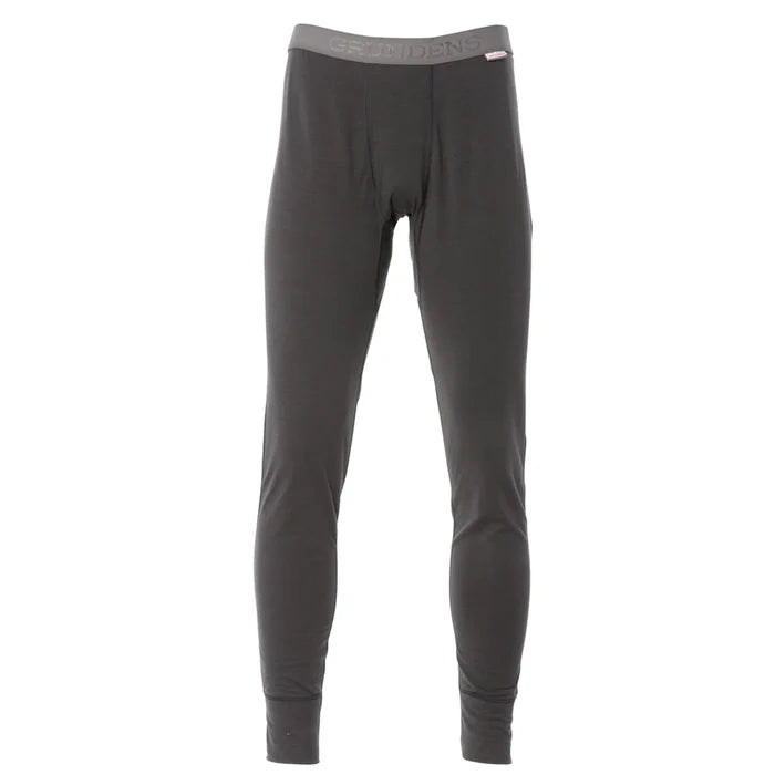 Grundens Light Crew Bottom in dark gray, featuring a fitted design with an elastic waistband and ankle cuffs, suitable for layering during fishing or outdoor activities.