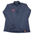 Grundens Thorne Bros. Logo Thermal 1/2 Zip in dark gray featuring a zippered chest pocket, high collar, and embroidered Thorne Bros logo in red and white on the left chest.