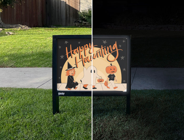 Happy Haunting Retro Halloween Yardsy Sign - Day Night