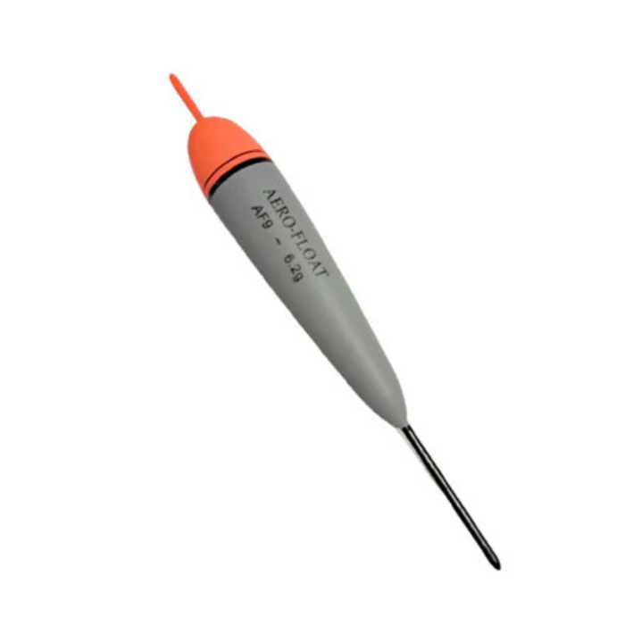 Hawken AF-9 Aero Float (Fixed Double Stem) fishing tackle with a streamlined gray body and bright orange top for high visibility in water.