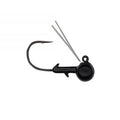 Black Hayabusa Brush Easy Round Jig Head fishing lure with a single sharp hook, weed guard bristles, and a rounded lead head designed for freshwater fishing tackle.