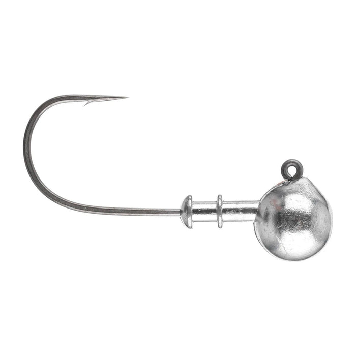 Hayabusa FPJ960 Jig Head fishing lure featuring a sharp single hook with a round, metallic weighted head designed for effective fishing tackle use.