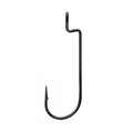 Hayabusa WRM114HD Round Bend Offset Hook in black metal, designed with a sharp point and offset bend for effective fishing tackle use.