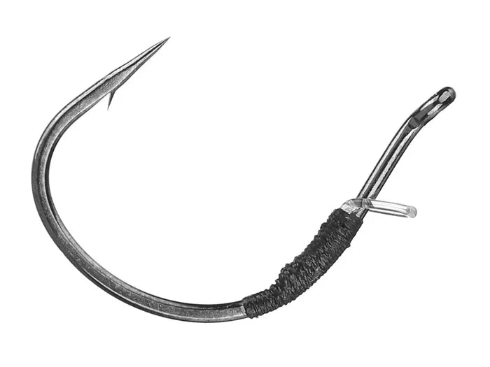 Close-up image of a single Hayabusa WRM202 Weedless Wacky SP Hook, featuring a curved metal hook with a sharp point and a weedless guard, designed for fishing tackle use.