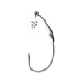 Hayabusa WRM958 Weighted Wide Gap Screw Lock Hook in metallic finish showing a strong curved hook with a screw lock attachment for secure fishing lure placement.