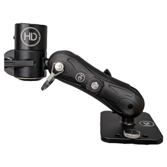 HD Innovations HD UMS Combo 6" Arm & Multi-Use Plate in black featuring adjustable joints and mounting base designed for versatile fishing tackle and marine electronics attachments.
