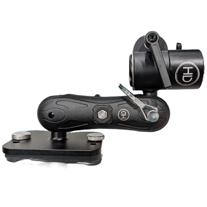 HD Innovations HD UMS Combo 6" Arm & Multi-Use Plate in black, featuring adjustable joints and mounting plate designed for versatile fishing tackle and marine electronics setups.