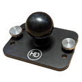 HD Innovations UMS Multi-Use Plate (3" Track) featuring a black rectangular base with mounting holes, two silver adjustment knobs, and a central black spherical attachment for versatile mounting options.