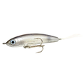 HMKL Jordan 50 F fishing lure in silver with blue eye detailing, designed for musky fishing featuring a realistic fish shape and sharp treble hook for effective catch.