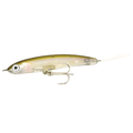 HMKL Jordan 65 F fishing lure featuring a slender, minnow-shaped transparent body with green and gold accents, realistic eyes, and a sharp treble hook for effective fishing tackle use.