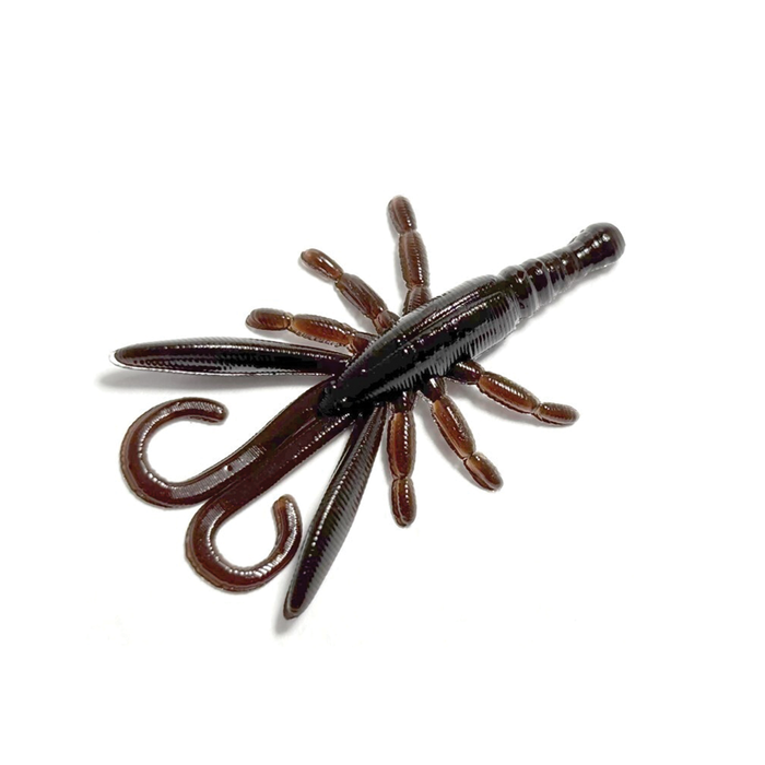 Soft plastic dark brown fishing lure shaped like a bug with multiple legs and curled tail segments, designed for fishing tackle, named HMKL Alive Hog (Tournament Pack).