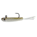 HMKL Fry 25 fishing lure with a realistic silver and gold fish design, detailed eye, single sharp hook, and translucent tail strands for effective fishing tackle.
