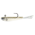 HMKL Fry 30 Plus fishing lure in translucent silver with detailed scale texture, lifelike 3D eye, single sharp hook, and iridescent tail strands for effective fishing tackle.