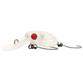 HMKL Inch Crank MR fishing lure in white with red eyes, featuring a curved plastic lip and two metal hooks designed for effective fishing tackle use.
