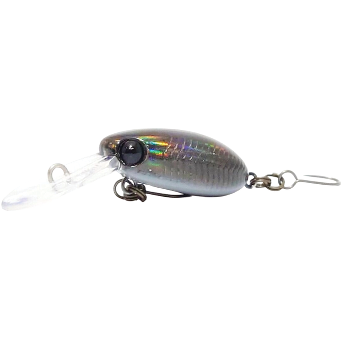 HMKL Inch Crank MR fishing lure with a shiny, reflective silver body, realistic black eye, and clear plastic diving lip designed for effective freshwater fishing.
