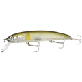 HMKL K-I Hime Move SP fishing lure with a slender, realistic minnow design featuring a silver and yellow-green body, clear diving lip, and three sharp treble hooks for effective fishing tackle.