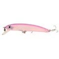 HMKL K-I Minnow 65 F fishing lure in translucent pink with detailed eyes and multiple treble hooks designed for effective fishing tackle performance.