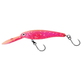 HMKL Shad 55 SS Area Ver. fishing lure in bright pink with speckled pattern, featuring two black treble hooks and a curved diving lip for freshwater fishing.