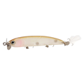 HMKL W Prop Hime Move fishing lure featuring a streamlined body with a subtle beige and pink finish, realistic eyes, metal propeller at the front, and white feathered treble hook at the rear.