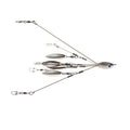 Hog Farmer Bait Company BFL Micro Umbrella Rigs featuring a compact musky fishing rig with multiple metal blades and swivels attached to a fish-shaped weighted head designed for effective fishing tackle use.