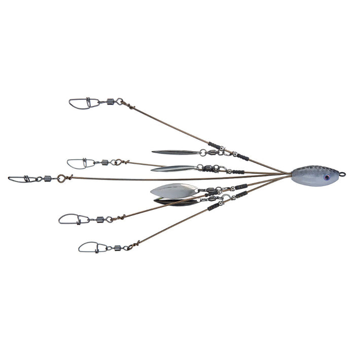 Hog Farmer Bait Company Mini Umbrella Rigs featuring multiple wire arms with swivels and small metal blades, designed for fishing tackle and lure presentations.
