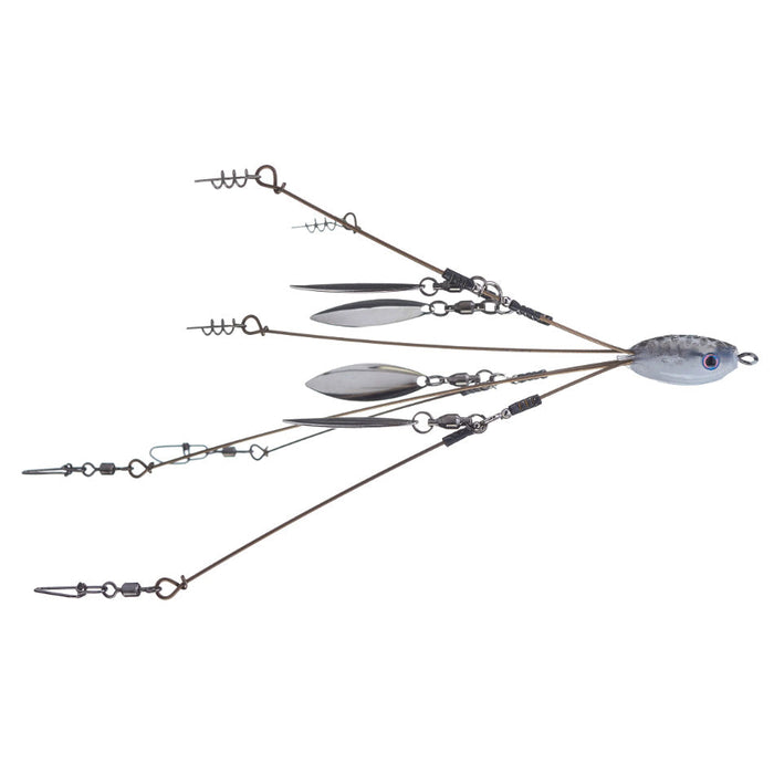 Hog Farmer Bait Company Mini Umbrella Rigs fishing lure with silver blades and wire arms extending from a weighted head, designed for effective fishing tackle use.