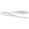 Two translucent fishing lures with silver glitter flecks, designed to mimic small baitfish, identified as Hog Farmer Bait Company Stroll Shad, shown on a white background.