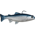 Huddleston Deluxe 6" Trout Swimbait featuring a realistic blue and silver fish design with a sharp hook, ideal for fishing tackle in musky and trout fishing.