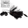 Hunsy Tails 7/8 XL Banger fishing lure with black and dark red skirt, featuring double hammered spinner blades for attracting musky and other species.