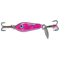 Hutch One Eye Spoon fishing lure in bright pink with two treble hooks and a small metal spinner blade, designed for effective fishing tackle use.