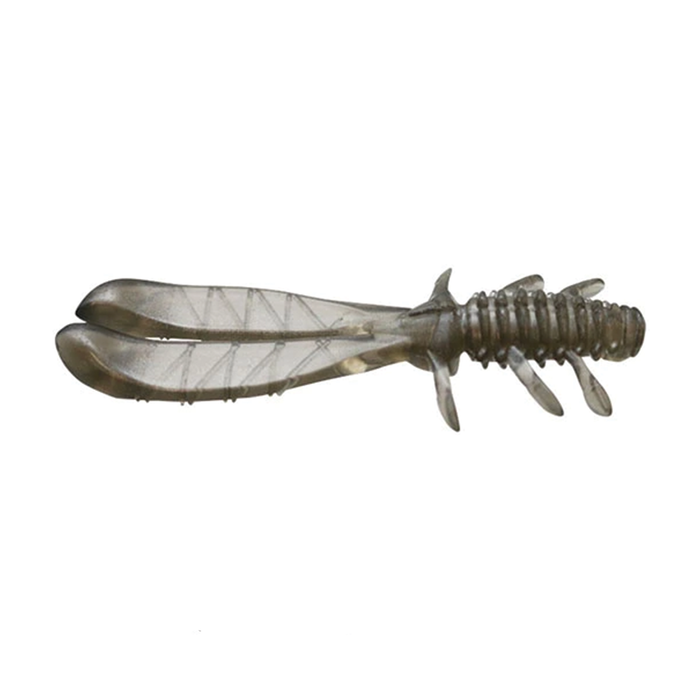 Issei AK Chunk soft fishing lure in translucent dark gray with ribbed body and twin paddle tails designed for lifelike movement in water.