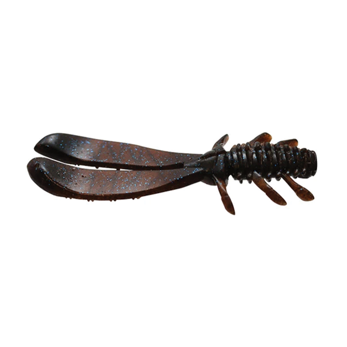 Issei AK Chunk soft fishing lure in dark color with blue flecks, designed to imitate a crawfish for musky fishing tackle.