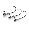 Three Issei Classic Round Jighead fishing hooks in varying sizes with round weighted heads and sharp curved points, designed for effective fishing tackle use.