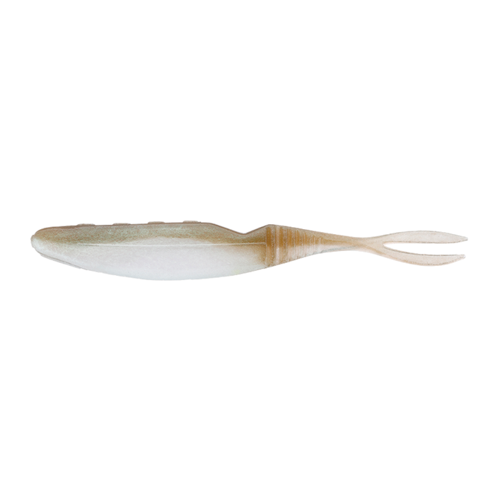 Jackall Bital Minnow soft plastic fishing lure in natural light brown and white colors designed to mimic a baitfish with a forked tail for lifelike movement.
