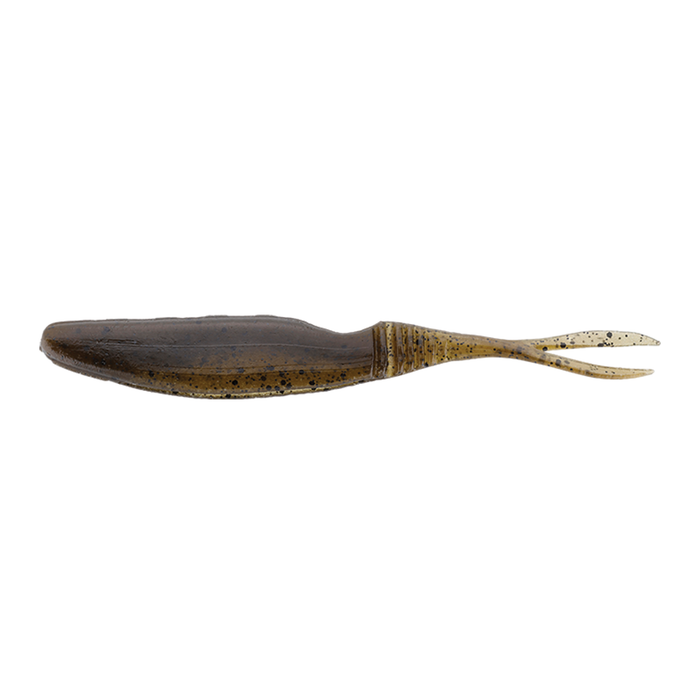 Jackall Bital Minnow soft fishing lure in natural brown and tan colors with a forked tail, designed for effective fishing tackle use in musky and other freshwater fishing.