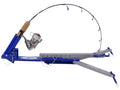 Jaw Jacker Hook Setter mounted with a fishing rod featuring a cork handle and spinning reel, designed to hold and set hooks securely during fishing.