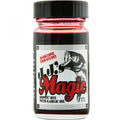 JJ's Magic Dippin Dye in a clear glass bottle with black screw cap, containing red liquid fishing scent with garlic oil, featuring a fishing-themed label and bass illustration.