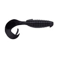 Keitech 4" Flapper Grub fishing lure in black with a ribbed body and curly tail designed for lifelike movement in fishing tackle and lure applications.