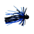 Keitech Tungsten Guard Spin Jig featuring a weighted black head and black and blue skirt strands designed for fishing tackle and lure attraction.