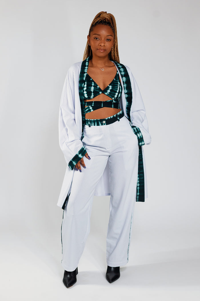 Kimono - White Rib / Deep Green