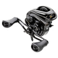 Lew's Custom Casting Reel in black, featuring dual ergonomic handles and precision adjustment dials, designed for smooth casting and reliable performance in fishing tackle.