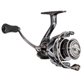 Lew's Custom Lite Spinning Reel in close-up, showing its sleek black and silver design with ergonomic handle, designed for smooth fishing performance and durability.