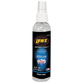 Clear plastic spray bottle of Lew's Speed Cast Line Treatment with black and blue label, designed for fishing line care and conditioning, shown against a white background.