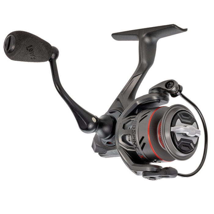 Spinning fishing reel on a white background