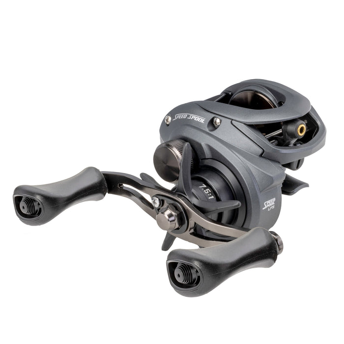 Lew's Speed Spool Casting Reel shown in matte black finish with ergonomic dual handles and compact design for smooth performance in fishing tackle.