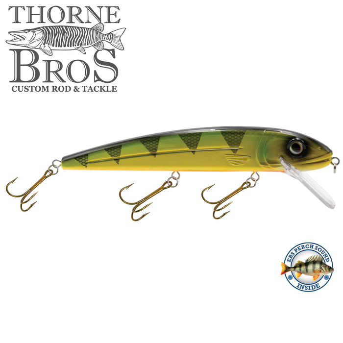 Livingston Lures Squeaky Pete 233 fishing lure in green and yellow with black triangular patterns, featuring three treble hooks and a clear diving lip for freshwater fishing.