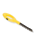 Loon Ergo Dubbing Brush with a bright yellow ergonomic handle and twisted black bristles designed for precise fishing tackle cleaning and fly fishing preparation.