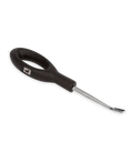 Loon Ergo Easy Cutter with black ergonomic oval handle and stainless steel hooked blade, designed for comfortable and precise cutting in fishing tackle applications.
