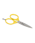 Loon Ergo Prime Scissors W/ Peg with stainless steel blades and bright yellow ergonomic handles designed for precise cutting of fishing tackle and line.