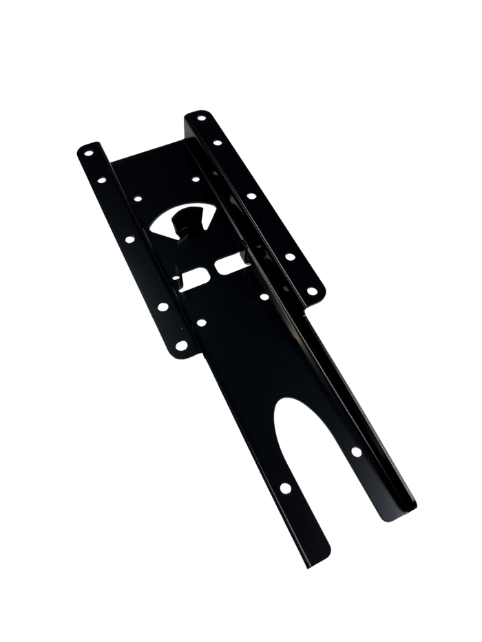 Lowrance Active Imaging HD Skimmer Mount PN:000-16095-001 in black metal with multiple mounting holes and slots, designed for secure installation of marine electronics on fishing vessels.